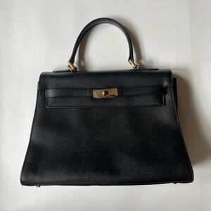 Vintage  Handbag “Kelly” style bag made in Italy Black Leather